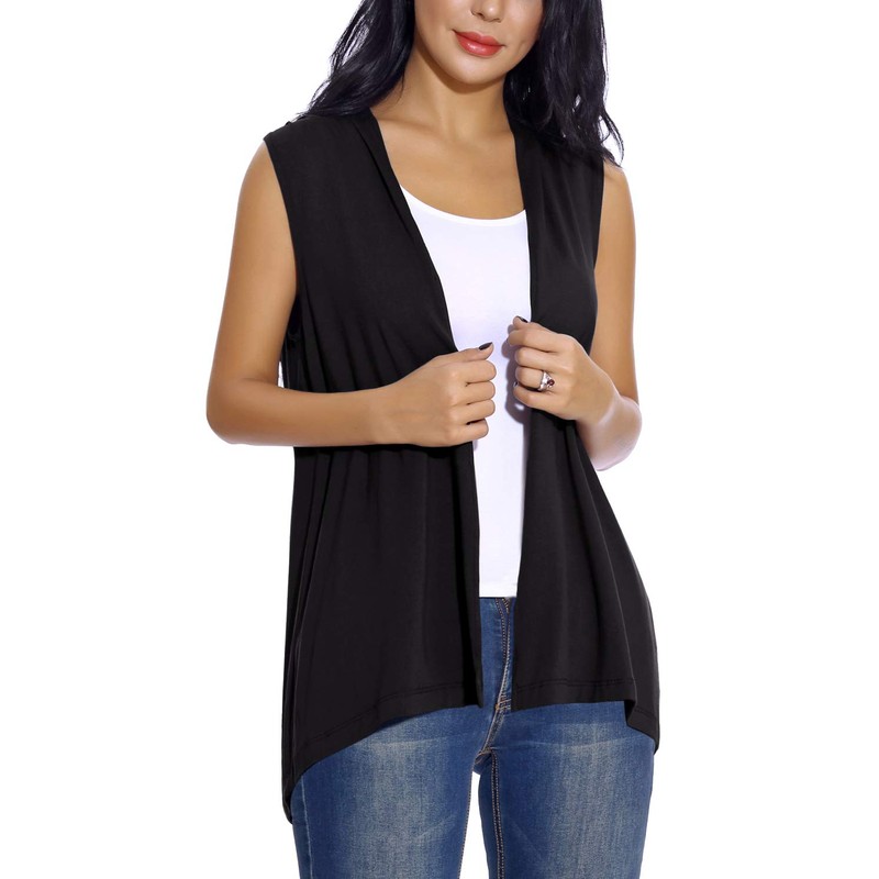EXCHIC Women's Casual Sleeveless Lightweight Open Tunic Vest Cardigan -
