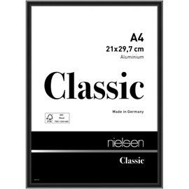 nielsen Classic Photo Frame, A4, 21x29.7cm Black Aluminium Picture Frame with Protective Float Glass and Push and Turn Clips - Jet Black Polished