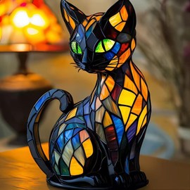 Xugenxes Cat Lamp,2025 New Series Art Desk Lamp, Dyed Resin Vintage Cat Lamp, Resin Bedside Table Lamp, Cute Pet Cat Theme LED Desk Lamp, for Bedroom, Warm Animal Night Light, Home Decor & Gift(A)