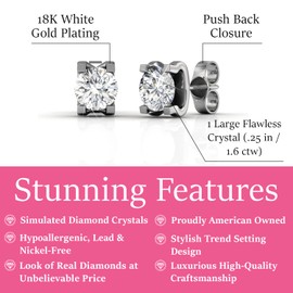 Cate & Chloe Clara 18k White Gold Plated Stud Earrings | Women's Silver Crystal Earring Set with Solitaire Round Cut Crystals, Fashion Jewelry for Women, Gift for Her