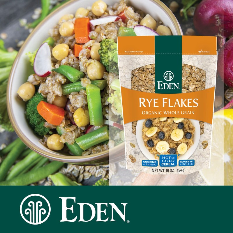 Eden Organic Rye Flakes, 16 oz, Toasted and Rolled, 100%