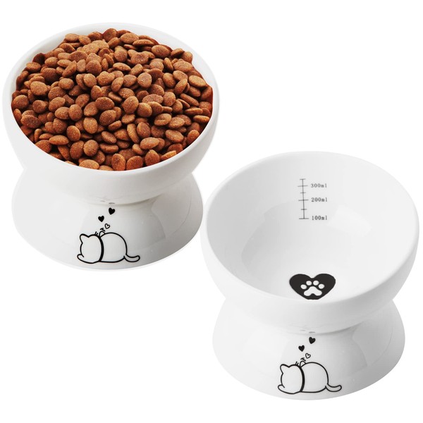 YouPeng Ceramic Cat Food Bowl Set of 2, Tilted Elevated