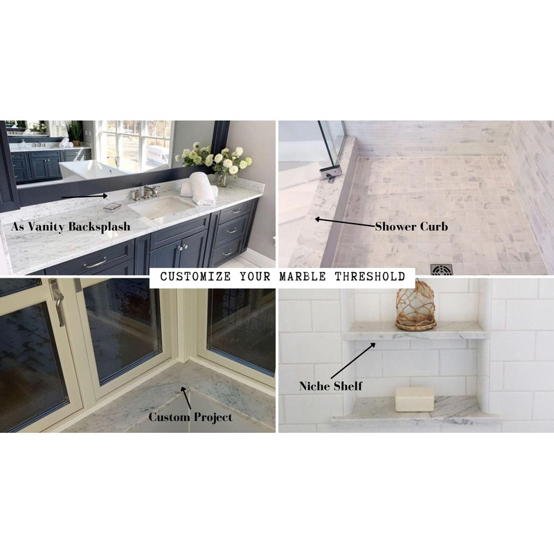 Tenedos Carrara Marble Doorway Floor Transition Tile Threshold (Marble Saddle)