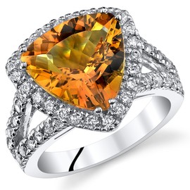 PEORA 3.75 Carats Trillion Cut Citrine Cocktail Ring In Sterling Silver Size 5, Yellow Citrine Rings, November Birthstone Ring, w/Jewelry Box, Gifts for Birthday, Anniversary, Wedding