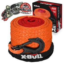 X-BULL Synthetic Winch Rope - Cable Kit -1/2" X 85ft 32000LBS Winch Line with Protective Sleeve Forged Winch Hook Safety Pull Strap go for 4WD Off Road Vehicle Truck SUV ATV UTV-Orange
