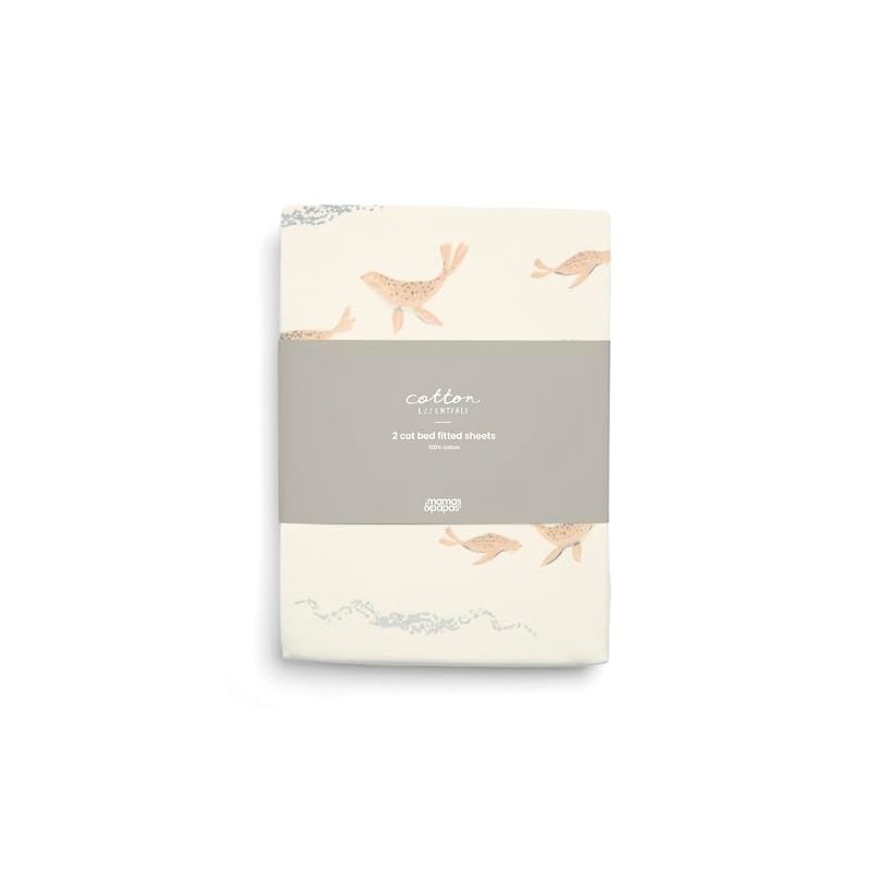 Mamas & Papas 2 Pack Cot/Bed Fitted Sheets, Seals (142x70x19cm)