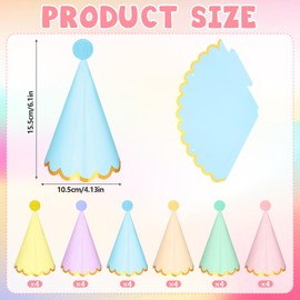 24 Pcs Pastel Birthday Party Hats for Kids Rainbow Cone Kids Hats Pastel Rainbow Themed Paper Hats Ra-inbow Party Ha-ts