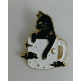 Unbranded New Black Cat In Cup Enamel Hat Lapel Pin