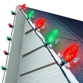 C9 LED Christmas Lights Outdoor, 68 Ft 100 LED C9 String Lights with 100 All in One Clips, Connectable Waterproof Christmas Tree Lights for Outside Roofline Backyard Garden Decor, Red & Green