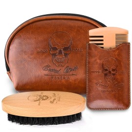 Menesia Beard Brush and Comb Set, Boar Bristle Hair Beard Brush Kit with Smal...