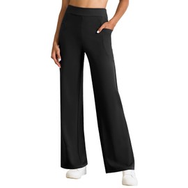 Wide Leg Yoga Pants Women High Waisted Loose Stretch Lounge Causal Work Workout Gym Trousers with Pockets Black