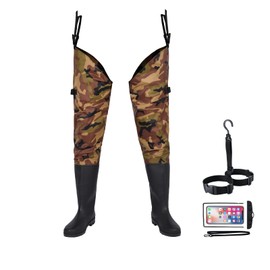 Fishing Hip Waders for Men Women with Boots Waterproof Lightweight 2-Ply PVC/Nylon Bootfoot Cleated Hip Boots Wader for Fishing Hunting (Camo, 12)