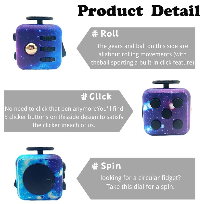 3PCS Fidget Cube, Cube Anxiety Relief Toy, Relaxing Toys Six