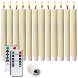 WYZworks 10" Fluted LED Ivory Grooved Pillar Candles with 2 Remotes & 24h Timer Memory, On/Off Switch - Flameless Dimmable Battery Operated w/Flicker Mode, Home Wedding Decor (12 Pack)