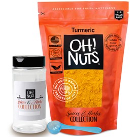 Oh! Nuts Turmeric Powder, 16 oz Value Bag - Includes Empty Jar + Measuring Spoon, Extra Fresh & Aromatic - Naturally Non-GMO - Used by Top Chefs