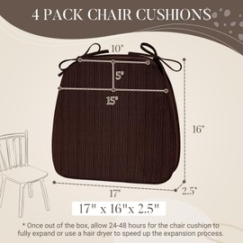 Basic Beyond Chair Cushions for Dining Chairs 4 Pack, D-Shaped Kitchen Chair Cushions with Ties Set of 4, 2.5" Thick Seat Cushions for Dining Room/Kitchen Chairs, 17" x 16", Brown
