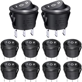 Taiss 10Pcs Round Rocker Switch Black AC 250V/10A 125V/12A SPDT 3 Pin 3 Position on off on switch Latching KCD1-5-103-BK