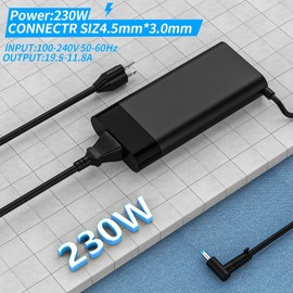 New 230W Charger Compatible with HP Omen 15 16 17 M41303-001 M85389-003 M35733-001 M85389-001 TPN-LA10 TPN-DA12 19.5V 11.8A Gaming Laptop Power Supply Adapter Blue tip Supports Fast Charging