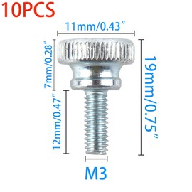 10 Pcs Galvanized Flat Knurled Head Fully Threaded Thumb Screws Bolts Fastener,Thumbscrew Threaded Knurled Grip Knobs Thumb Screw,Vesa Screws, Monitor Mount Screws for TV and Monitor Mount(M3x12mm)