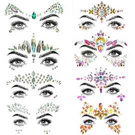 SHINEYES 8 Pcs Women Mermaid Face Gems Glitter,Rhinestone Rave,Crystals Face Stickers, Eyes Face Body Temporary Tattoos
