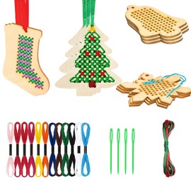 Christmas Cross Stitch Kit, Wooden Christmas Ornaments, Snowflakes, Christmas Tree, Bells, Socks, Embroidery Kit, Needle, Thread, Beginner, Kids, Handmade Christmas Ornament