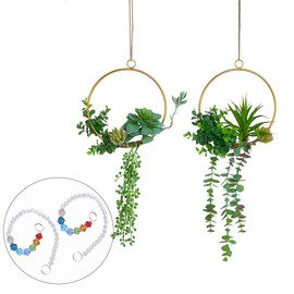 SWTHONY Artificial Succulents Wreath Set of 2 Hanging Gold Geometric Garland Greenery Wreath Wall Decor for Wedding Party Nursery Backdrop Free Beads Chain