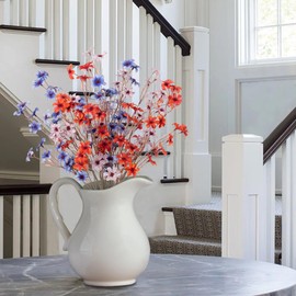 Ammyoo Artificial Flowers with Stems for Vase, 6 Pcs Long Stem Fake Flower Vase Filler, Faux Silk Flowers Tall Vase Arrangements for Wedding Home Party Indoor Decor, Vase Not Included