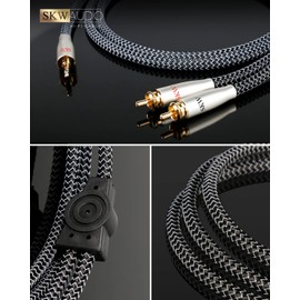 SKW High End 3.5 mm Jack to RCA Cable, Copper and Silver Stranded Wires, 3.5 mm Jack to 2RCA Y Splitter Audio Cable for PC, Tablet, MP3, Amplifier, Car, Speaker -1M