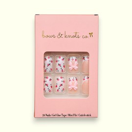 Bows And Knots Press On Nails - Nail Kit with Gel Glue Tape, Mini File, Manicure Stick, and 24 Fake Nails (Bow & Bloom)