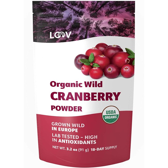 Freeze Dried Organic Cranberry Powder, 100% Whole Organic Cranberry Fruit, Freeze Dried and Powdered Wild Nordic Unsweetened Cranberries, Raw, 3.2 oz, No Added Sugar, No Additives, No Preservatives