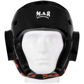 MAR | Black Pro Dipped Foam Head Guard Boxing Sparring Grappling Competition Training for Kickboxing, Karate, Taekwondo, Semi Contact & More, Adult Kids Headgear (Medium)