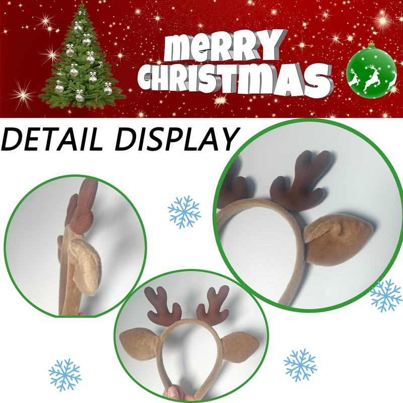 piconesper Reindeer Antler Headband Handmade Cute Christmas Deer Ear Costume