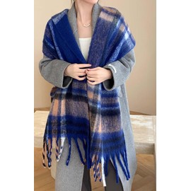 Wander Agio Winter Women Warm Scarf Long Shawl Large Scarves Cold Weather Thicker Blanket Wrap Colour Plaid Stripe Dark Blue 21