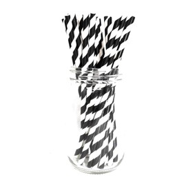 Picture Perfect Party Premium Paper Straws [Pack of 25 Drinking Straws] (Black Stripes)
