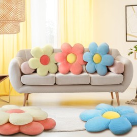 Sratte 3 Pcs Flower Pillows Flower Shaped Throw Pillow Cute Daisy Flower Pillow Flower Seating Cushions for Adults Kids Home Bedroom Sofa Chair Couch Decor (Multicolored,16")