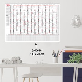 TOBJA XXL Wall Calendar 2025 with Print on the Back | Year Planner 2025 100 x 70 cm with Holidays and Holidays DE, AT | Holiday Planner/Project Planner for up to 23 People | Calendar 2025 Wall