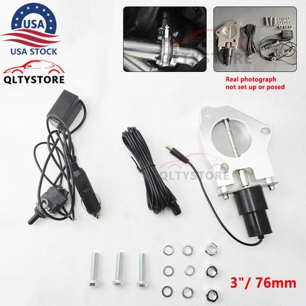 JONJEA 3" Electric Exhaust Valve Motor Kit Stainless Headers w/Manual