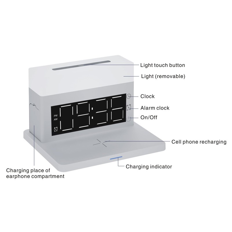 IHAO Multifunctional Alarm Clock White