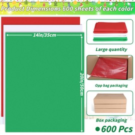 600 Sheets Christmas Tissue Paper Bulk Colorful Gift Wrapping Paper Assorted Red Green White DIY Art Craft Paper for Christmas Party Wine Bottles Xmas Gift Decor Crafts Art Project, 14 x 20 Inch