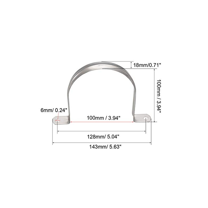 sourcing map 100mm(4") Rigid Pipe Strap, 2 Holes 304 Stainless