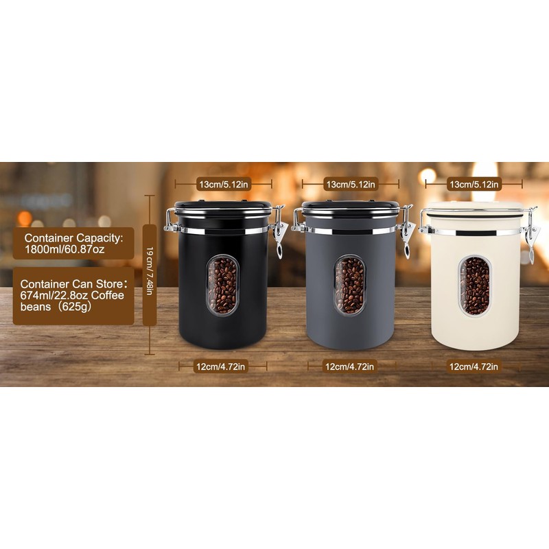 EZKOXAH Airtight Coffee Beans Canister, Stainless Steel Container with 30