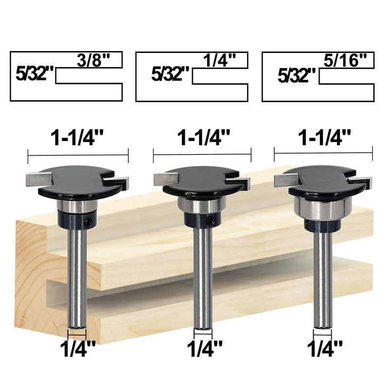 SICWOOD 3pcs Top Bearing Slot Cutter Router Bit Set -