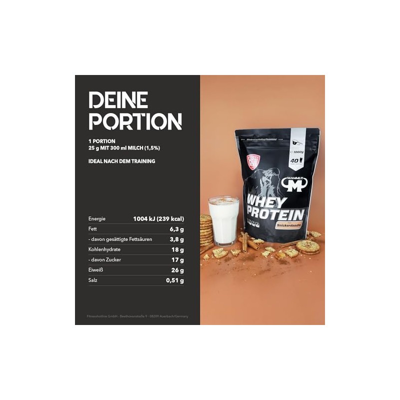 Mammut Nutrition Whey Protein, Snickerdoodle, Molke, Eiweiß, Protein Shake, 1000