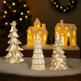 Figuritas de Árbol de Navidad Dorado de Mesa Juego de 3 Pequeños Árboles de Navidad de Resina Figurina Decoración del Hogar Árboles de Navidad Decorativos para Mesa Decoraciones Interiores Elegantes