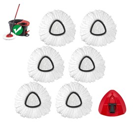 Spin Mop Replacement Head for O-Ceda EasyWring 1-Tank System, Microfiber Mop Refills for Home Cleaning, 6 Cedar Mop Replace Heads with 1 Replacement Base, Easy Install, Durable Floor Care