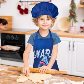 Kids Apron and Chef Hat Set, Child Aprons for Cooking Baking Painting Shark Toddler Girls Art Apron with Pockets 3-12 Years