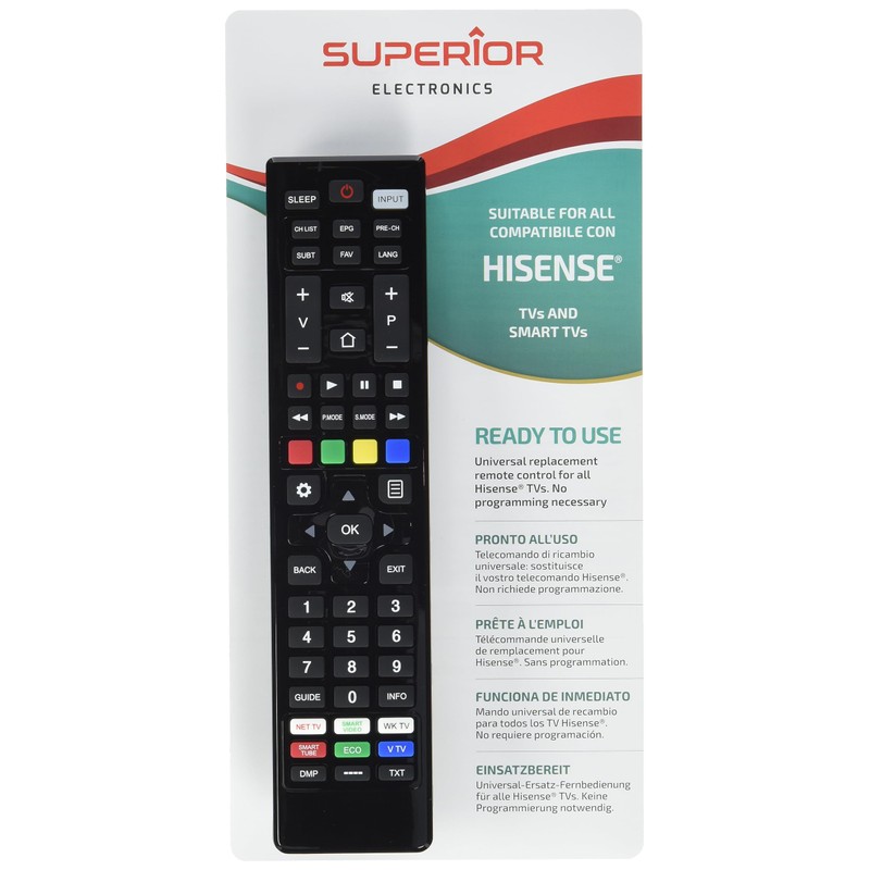 Superior Electronics Remote Control for All HISENSE TVs Ready to