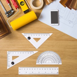 cobee Math Geometry Tools, 4PCS Plastic Geometry Kit Includes Straight Ruler, Triangle Rulers, Protractor, Drafting Ruler Geometry Math Ruler Measuring Tool for Student School Office Supplies