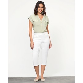 GRAPENT Plus Size Capris for Women White Stretch Jeans for Women Cream White Size X-Large US 16 to 18