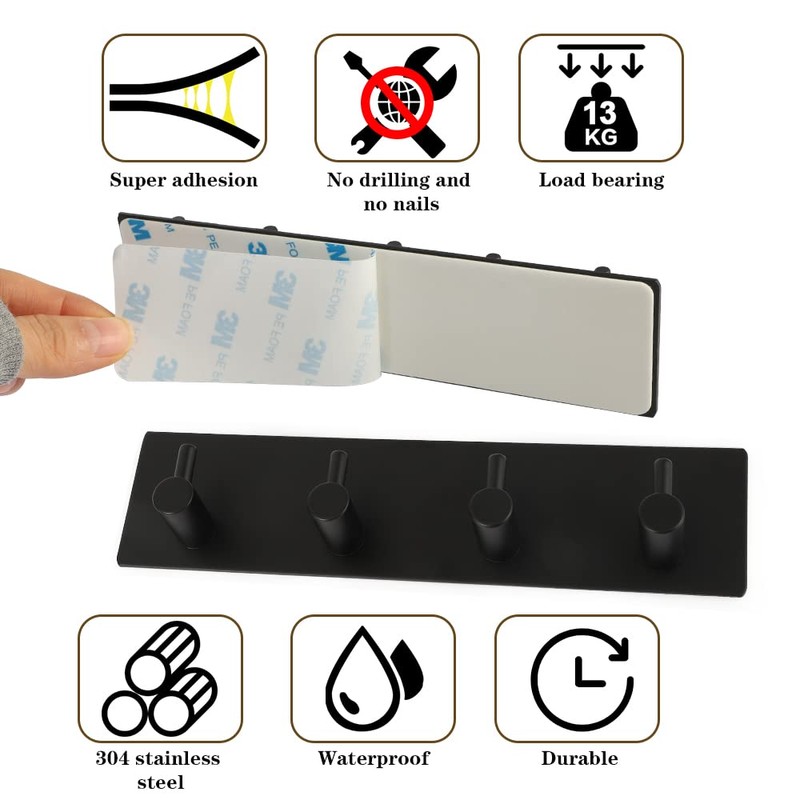 Picowe Key Holder for Wall Decorative, Adhesive Stainless Steel Key